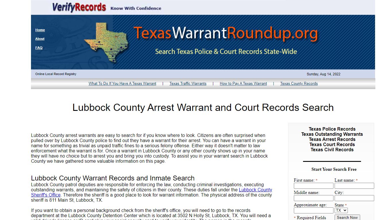 Lubbock County Arrest Warrants Search